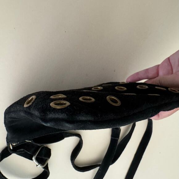 FREE PEOPLE Black Suede Grommet Studded Crossbody Bag - Picture 4 of 8